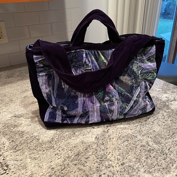 NEW BLUE PURPLE Two-sided Velvet Bag, Tote, Patchwork, Burnout, Shoulder, Boho - Picture 5 of 12